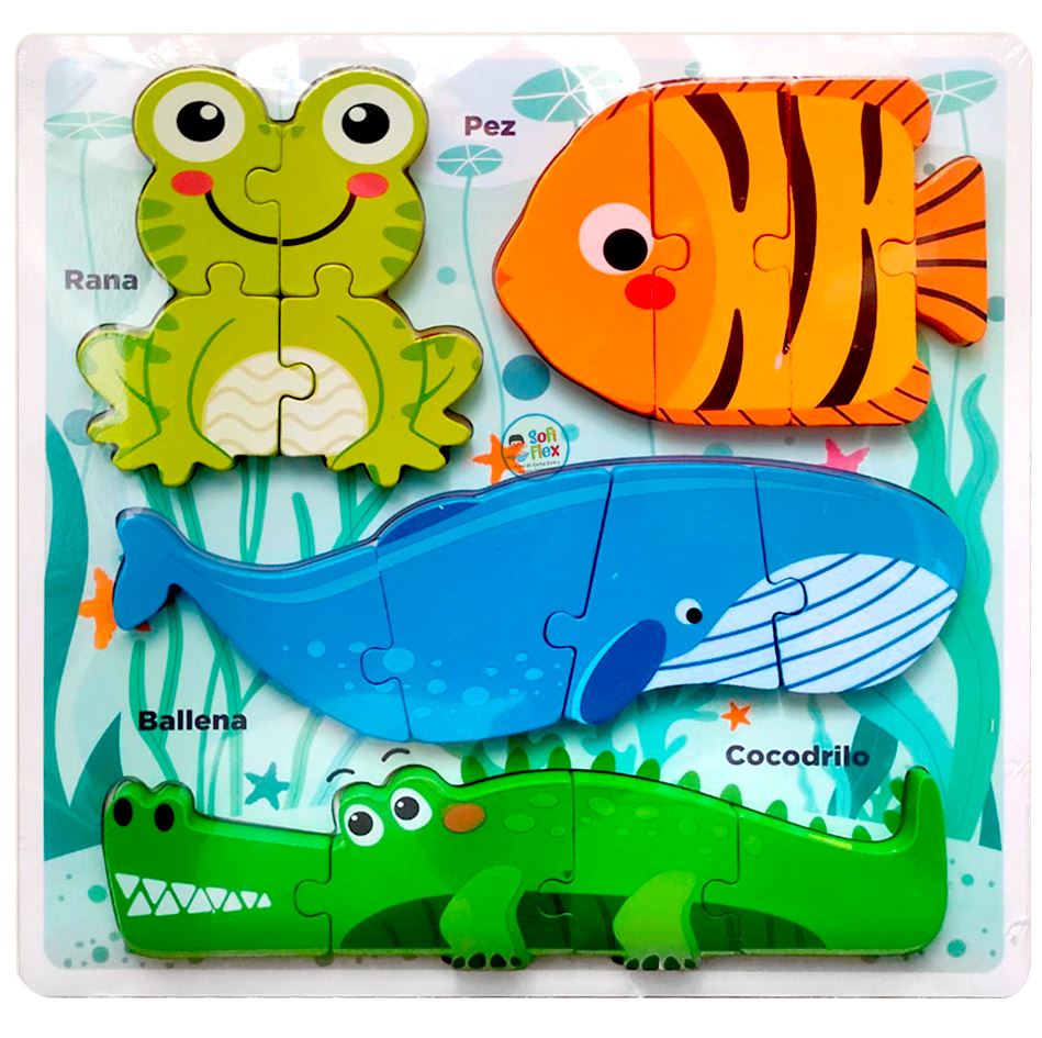 Rompecabeza 3D Animalitos Acuaticos en Maderita 30x30cm